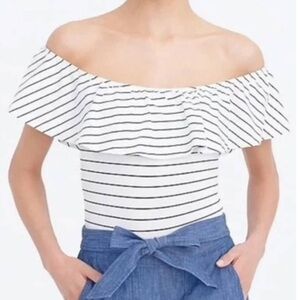 J. Crew striped ruffle neckline bodysuit